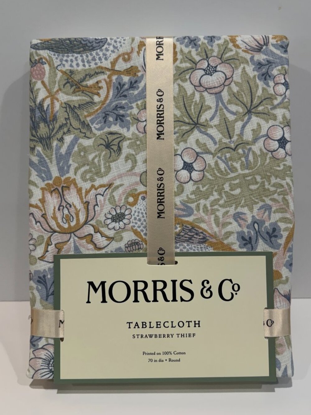 William Morris & Co Strawberry Thief Round Tablecloth 70" Cotton Bird Floral NWT